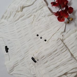 Unique Designer White Linen Pant Suit Asymmetrical Cut Women's Lauren Vidal L XL